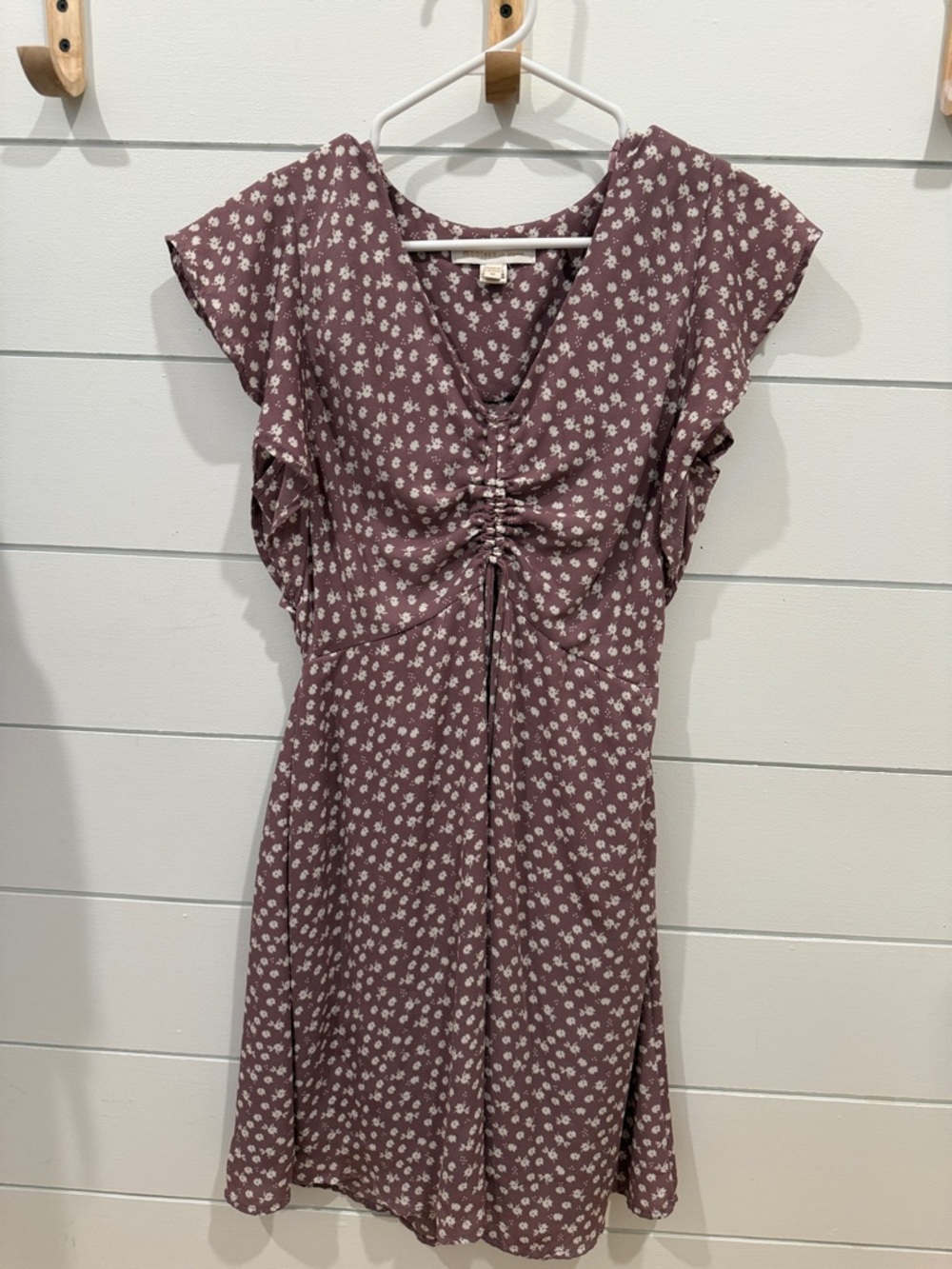 Ruched Front Floral Midi Dress in Mauve